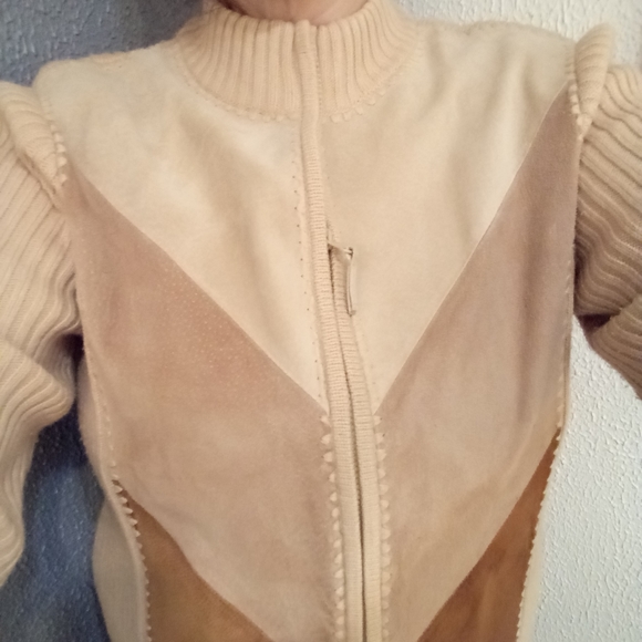 VTG 80's Real Suede Color Block Full Zip Cardigan - Picture 2 of 8